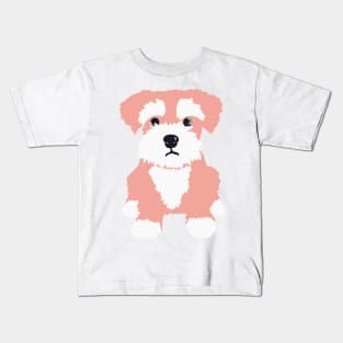 Sweet Pink Miniature Schnauzer Puppy on Dark Blue Background Kids T-Shirt